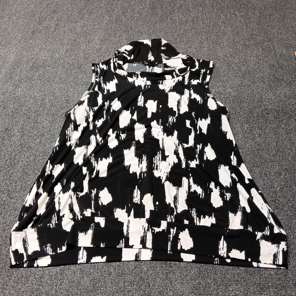 Susan Lawrence Top Women Plus 1X Black Abstract Sleeveless Stretch Flowy Shirt